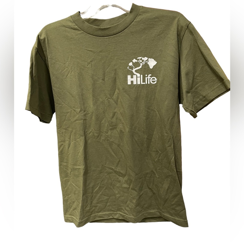 HiLife 100% Cotton Green with White & Brown Short Sleeve Tee Size Medium